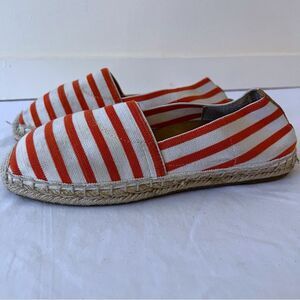 Vionic 356 Valeri Espadrille Flat Shoes Women's Orange White Textile Slip On 7.5